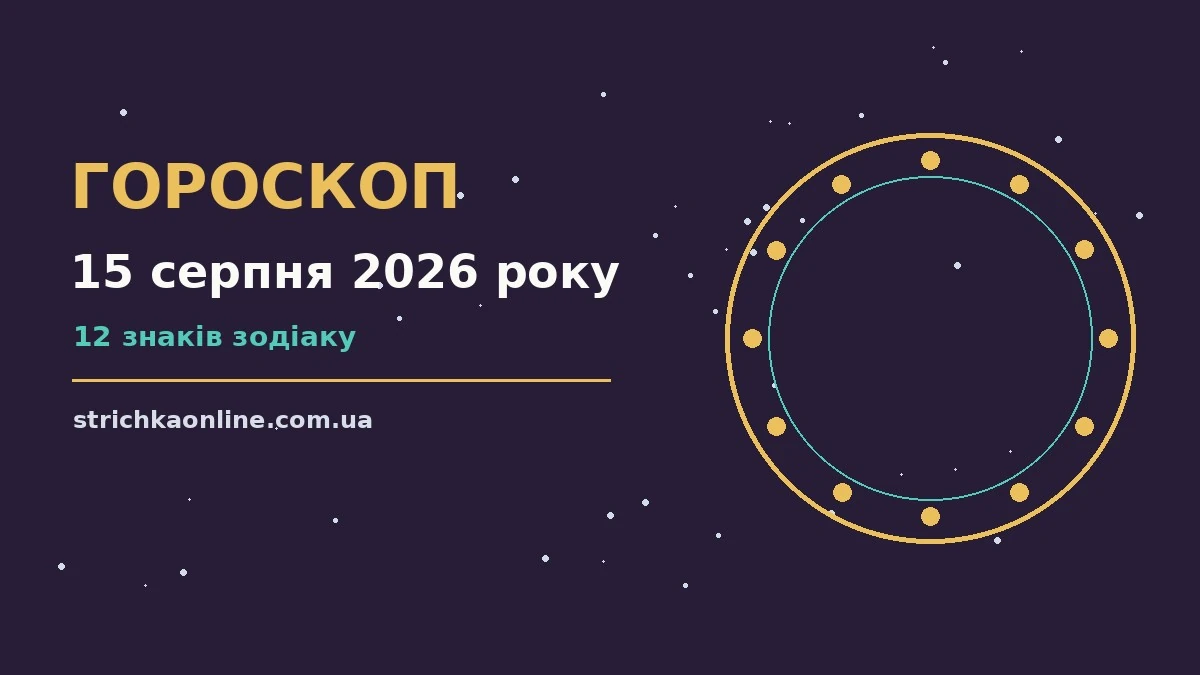 Акварельний гороскоп на 15 серпня 2026 року — зодіакальні символи на тлі літнього неба