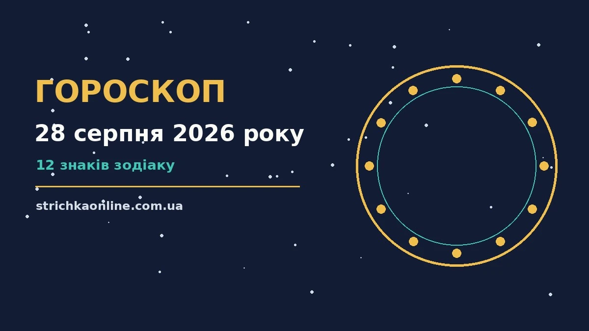 Космічний фон із зоряним небом і знаками зодіаку для гороскопу на 28 серпня 2026 року