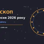 Зоряне небо у теплих відтінках, на тлі якого розміщено 12 знаків Зодіаку та напис 24 вересня